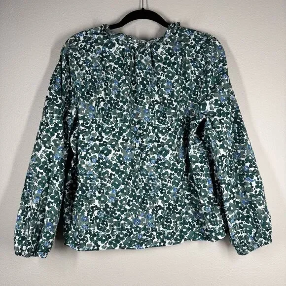 J. Crew Factory Split Neck Ruffle Green Floral Top Long Sleeve Blouse Women’s XL - Picture 4 of 6